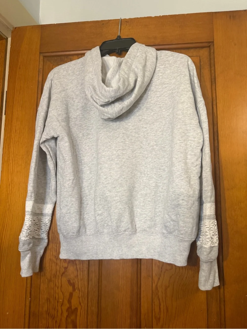 Light Gray Hooded Sweatshirt with Lace Trim Abercrombie Kids